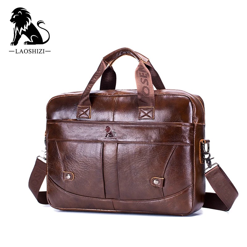 

Genuine Leather Vintage Men's Business Briefcase Fashion Messenger Bags for Man Shoulder Bag Postman Male Handbags Big Computer