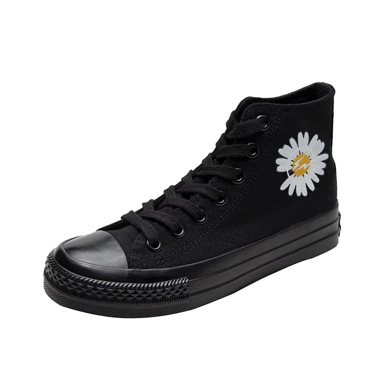 Женские холщовые кроссовки с молнией и маргариткой Повседневные высокие кеды