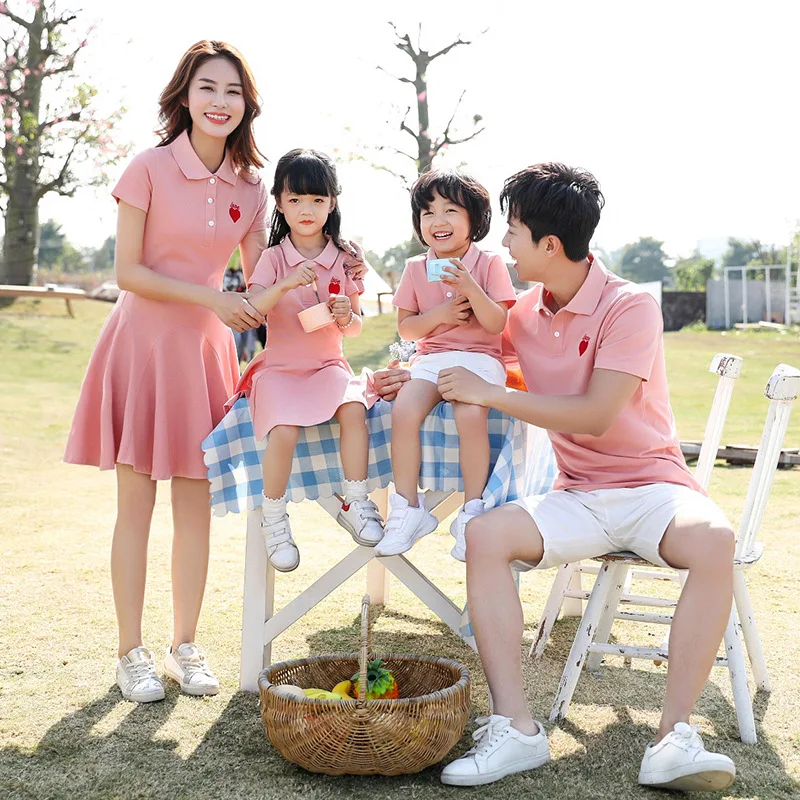 

2020 Mother daughter dress family matching outfit polo t shirt summer dress couple clothes family Parent-child Matching Outfit