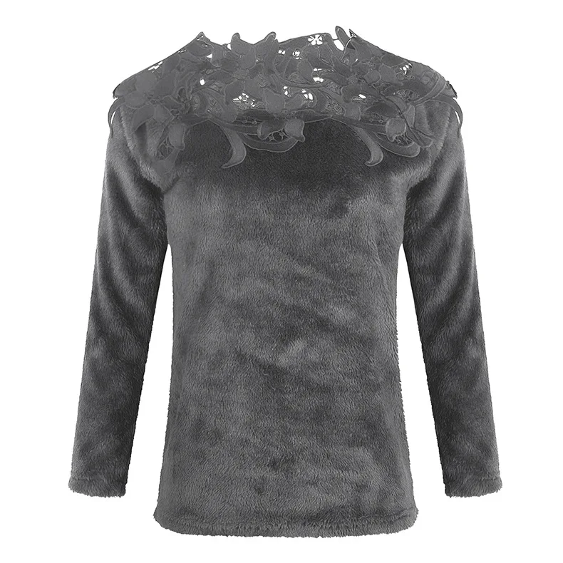 LOOZYKIT, новинка, женский осенний свитер с длинным рукавом и кружевами, однотонный сексуальный вязаный свитер с круглым вырезом, Женский пуловер большого размера - Цвет: D