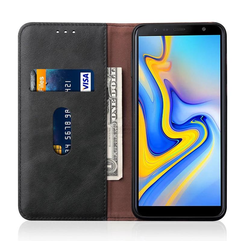 Новый винтажный кожаный флип чехол для Samsung Galaxy J6 plus кошелек роскошный Карманный