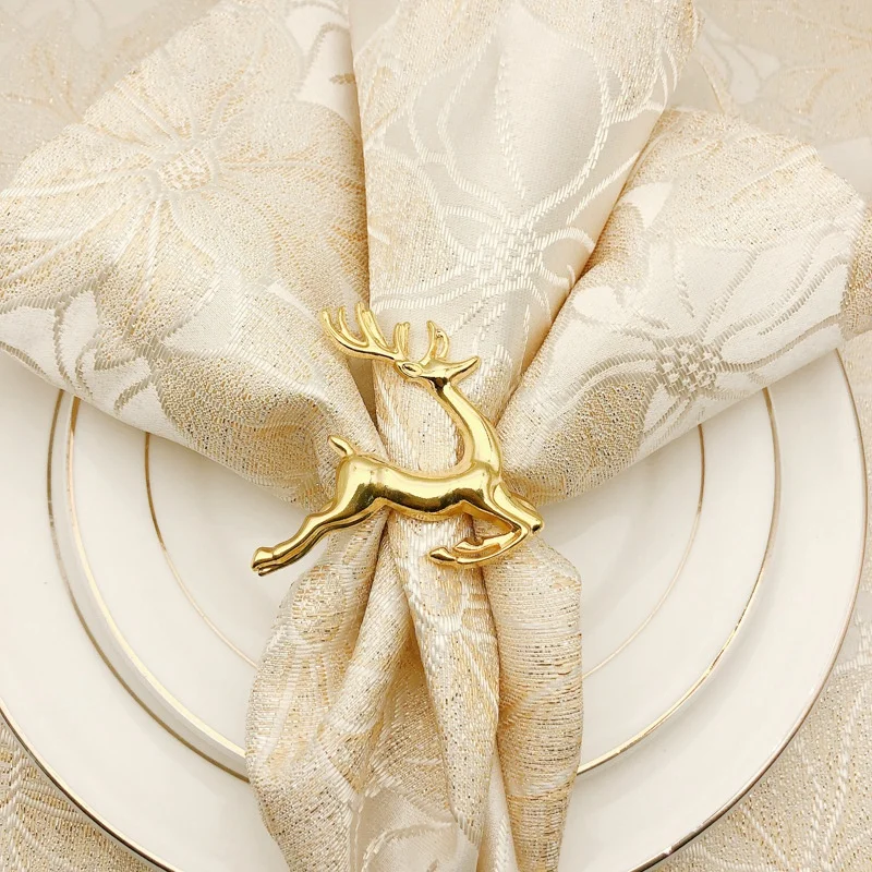 

12Pcs Christmas Elk Deer Napkin Rings Gold Alloy Napkin Buckle Napkin Ring Holder Hotel Restaurant Wedding Party Dinner Table De