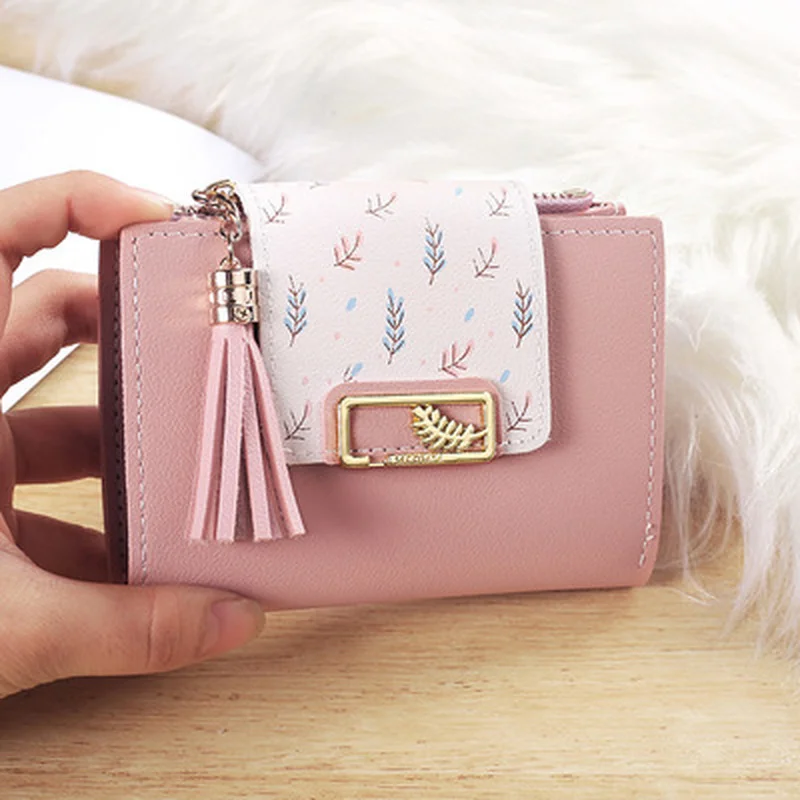 

Fashion Tassels Short Wallet Bag for Women PU Leather Clutch Bags Cute Korean Card Holder Female Folding Small Coin Purse Bolsas