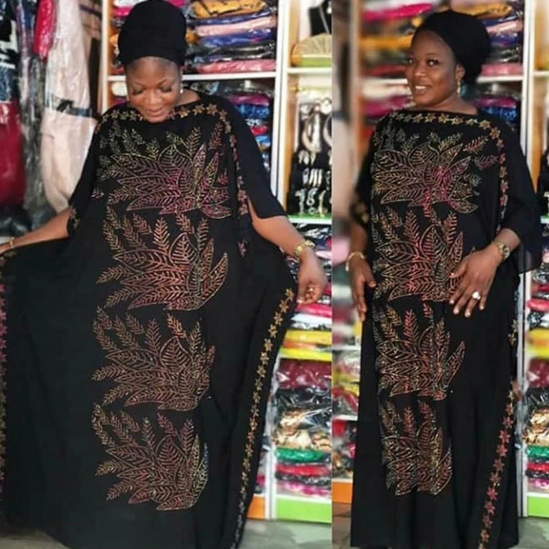 Африканские платья для женщин черное мусульманское женское платье с принтом 2019