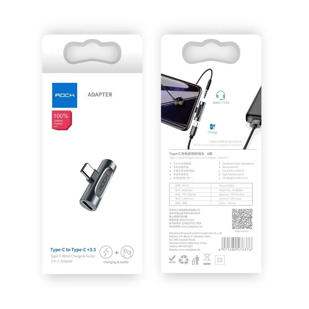 ROCK Metal Тип C до 3,5 мм разъем адаптер для Xiaomi Mi 8 huawei mate 10 20 P20 Pro RS Nubia Z18 type-C OTG USB-C USBC сплиттеры