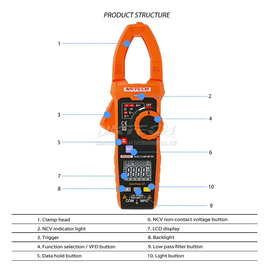 NKTECH NK260F VDF Умный Цифровой клещи LPF AC/DC V DCA Частотная емкость NCV автоматический двойной дисплей V/Ohm/A Автоматическое сканирование