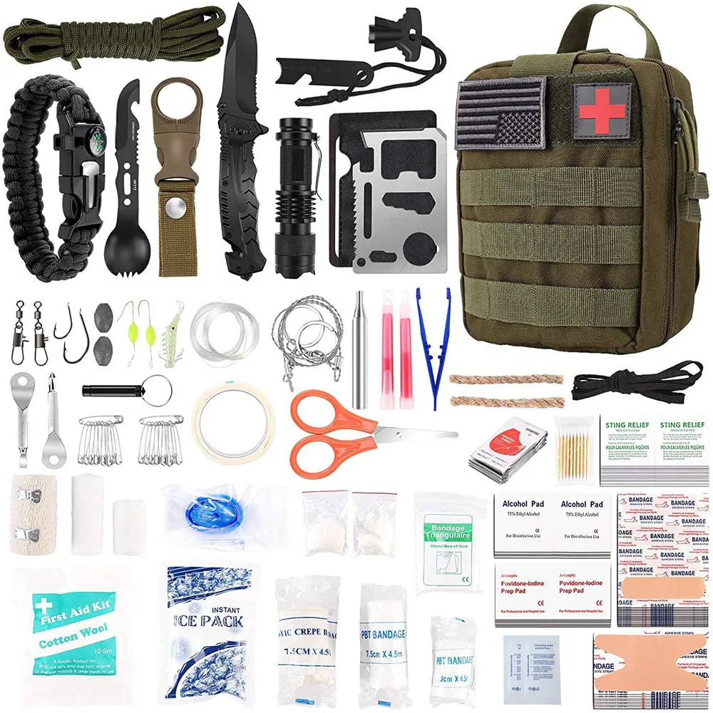 

216Pcs Survival Gear First Aid Kit Equipment Tools First Aid Supplies for Emergency Hiking Hunting Disaster Camping Adventures