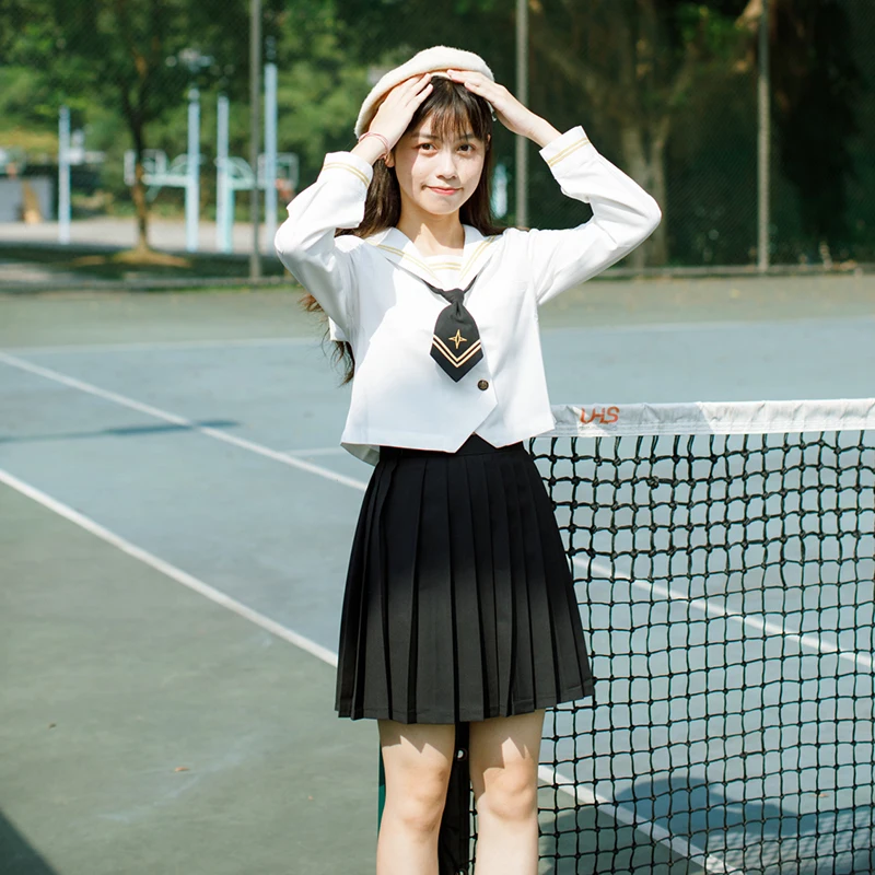Японский Школьный костюм для девочек белая футболка с длинным рукавом топ