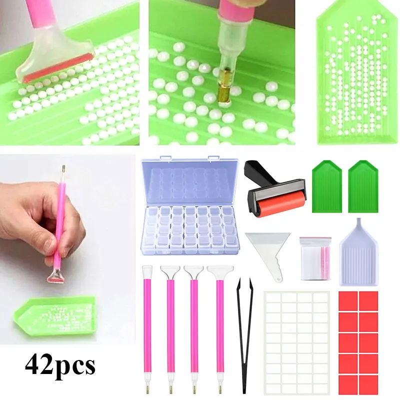 

New Upgrad 5D Diamond Painting Tools Kits Diamond Embroidery Accessories Sets Roller Pen Clay Tray Stylo Sticker Storage Box Set