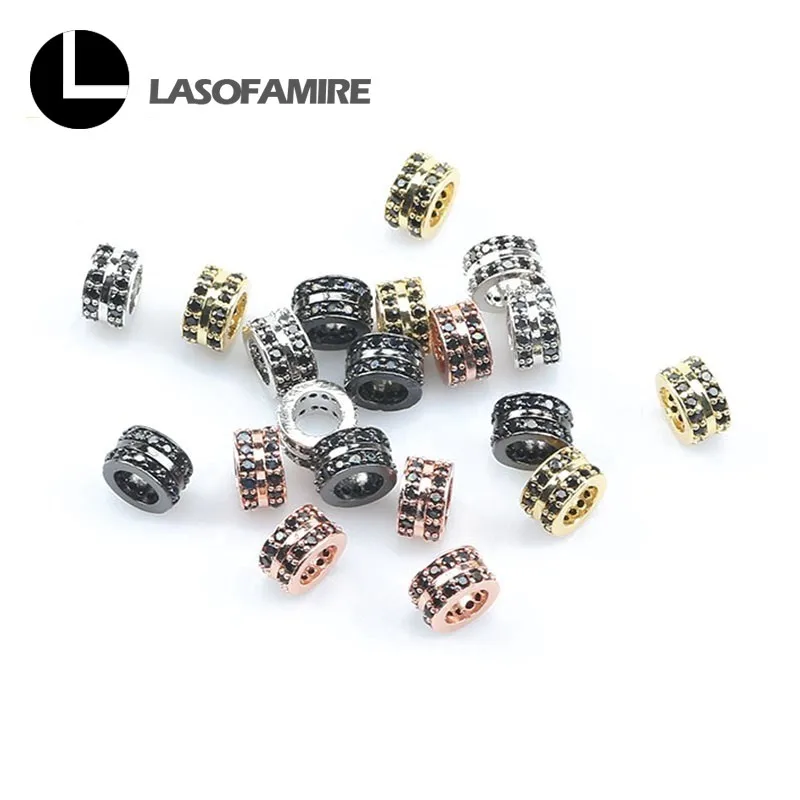 3 шт./лот черный белый цвет CZ бусины цилиндрической формы латунь микро проложить