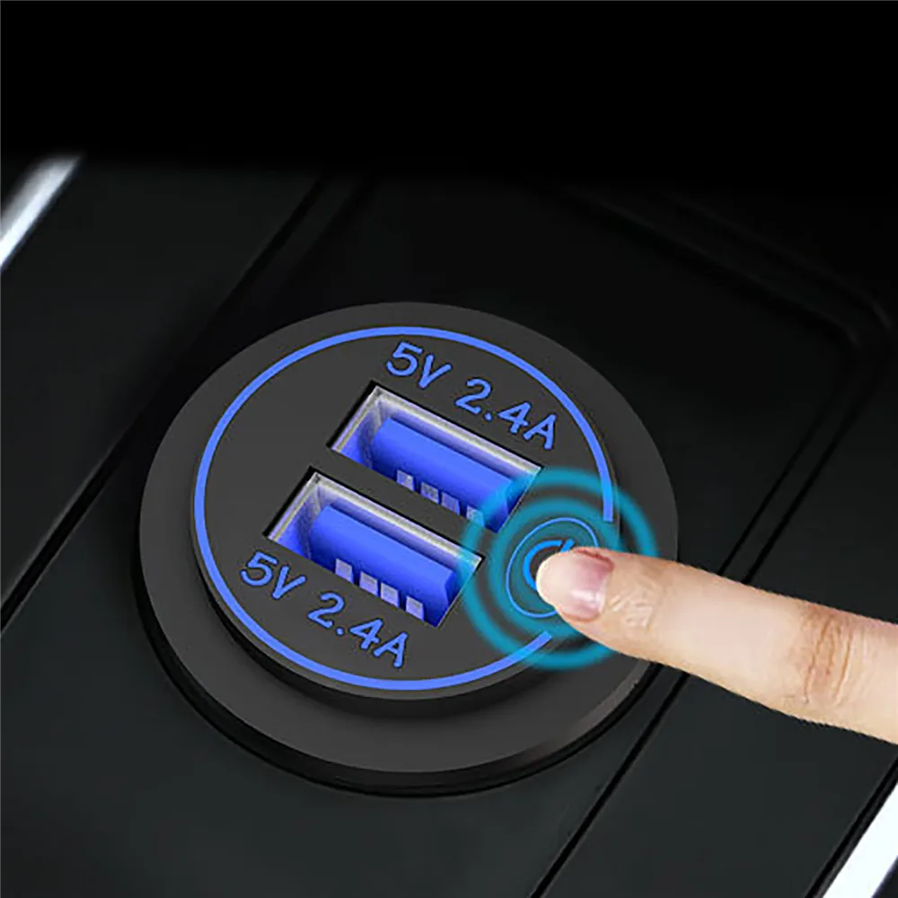 5V/4.8A Dual USB Зарядное устройство с сенсорным выключателем Авто розетка для