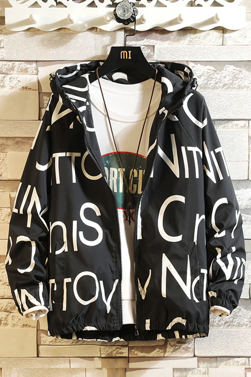 

Men's Letter Printed Jacket 2021 Spring and Autumn New Casual Thin Waterproof Hooded Jacket Brand Fashion Men's Clothing Jacket