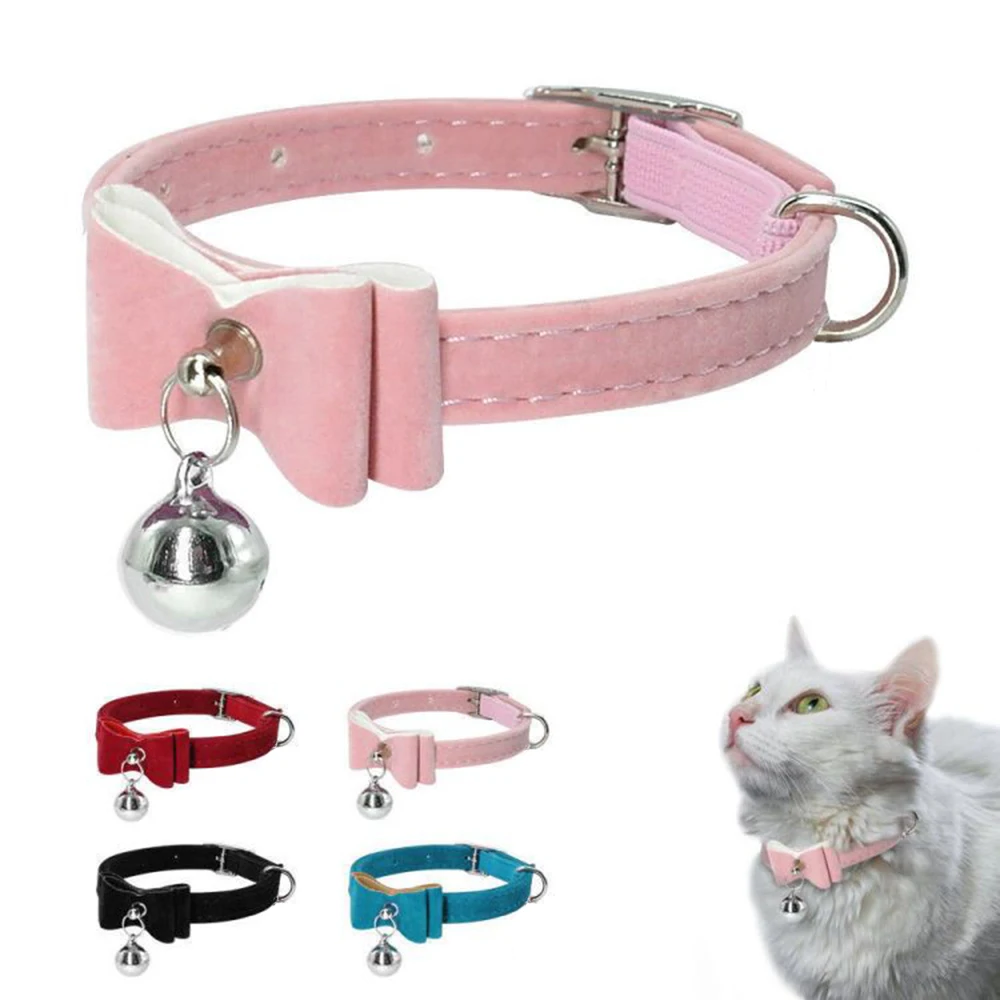 

7 Colors Pet Dog Cat Collar Safe Adjustable Bowknot Collar with Bell Soft PU Kitten Bow Tie Cute Necktie Kwaii Pet Supplies