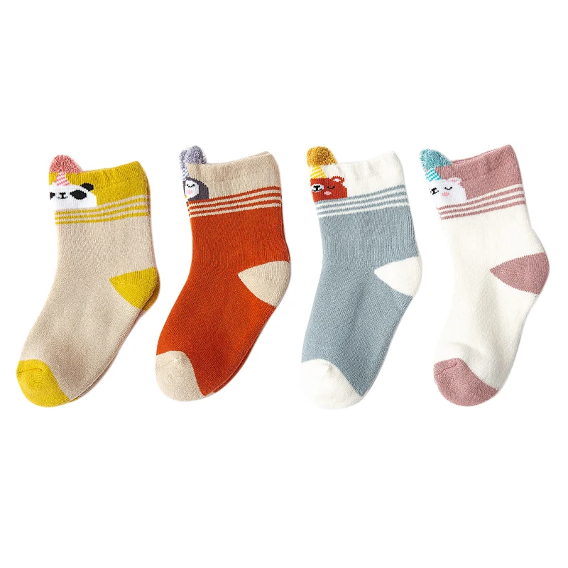 

4 Pair Baby Boys Girls Cartoon Pattern Socks Set Cotton Winter Warm Floor Socks Leg Warmer