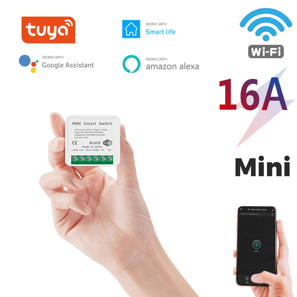 

Умный мини-выключатель с поддержкой Wi-Fi, 16 А