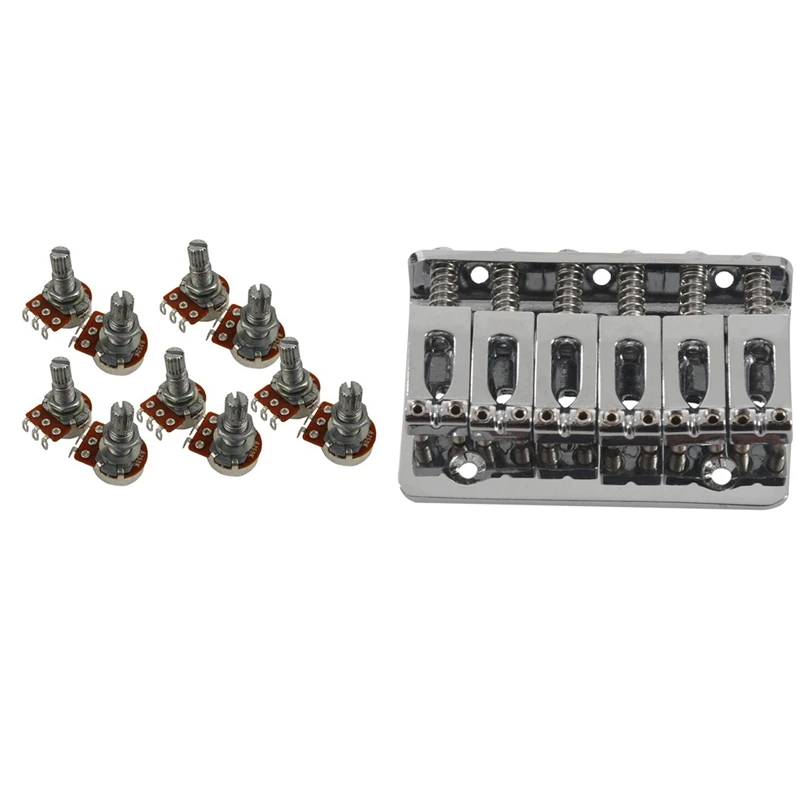 

6 String Fixed Hard Tail Guitar Bridge Guitar Tailpiece With 10Pcs Guitar Small Size Pots A250K Potentiometers