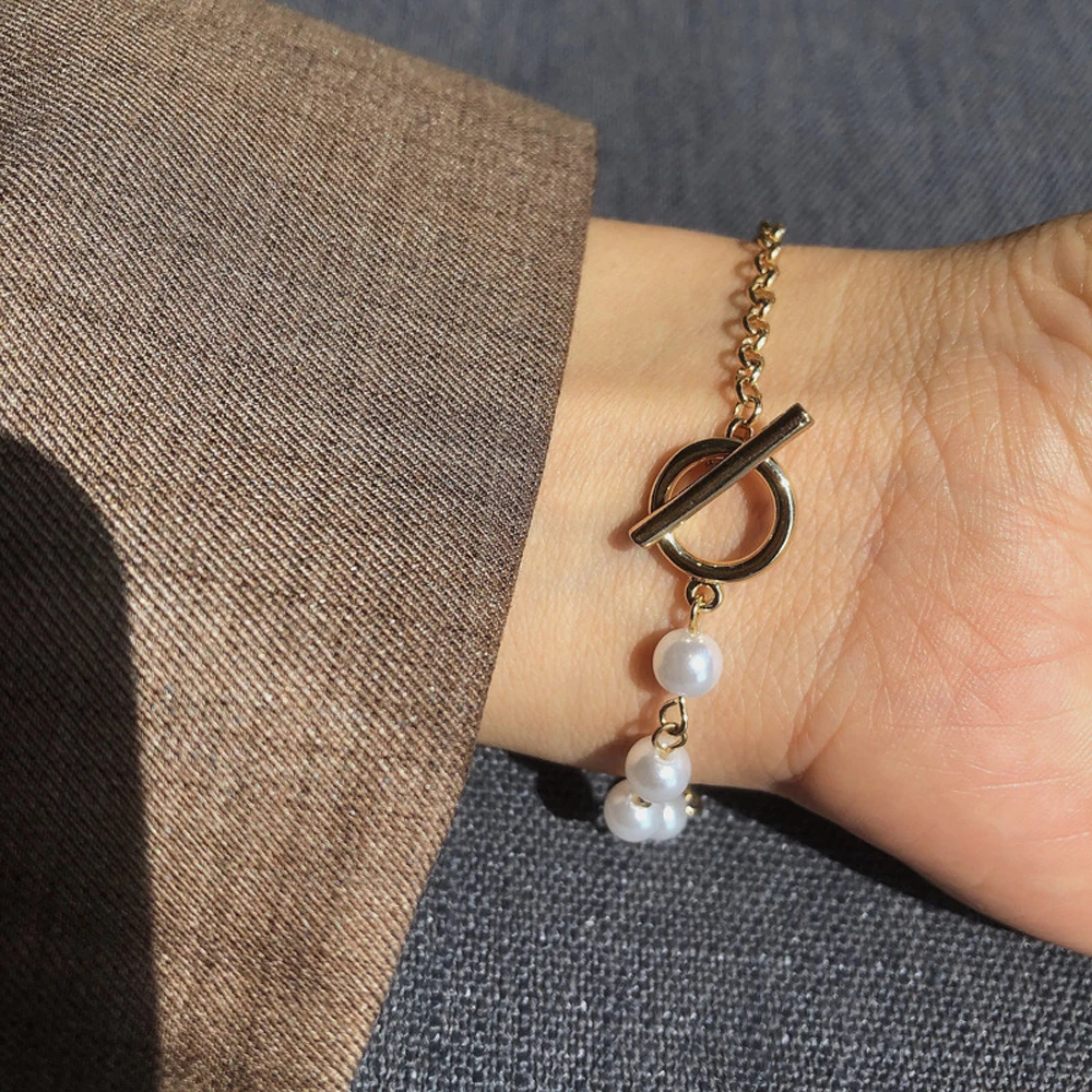 Модные корейские ювелирные изделия искусственный жемчуг застежка OT Браслет