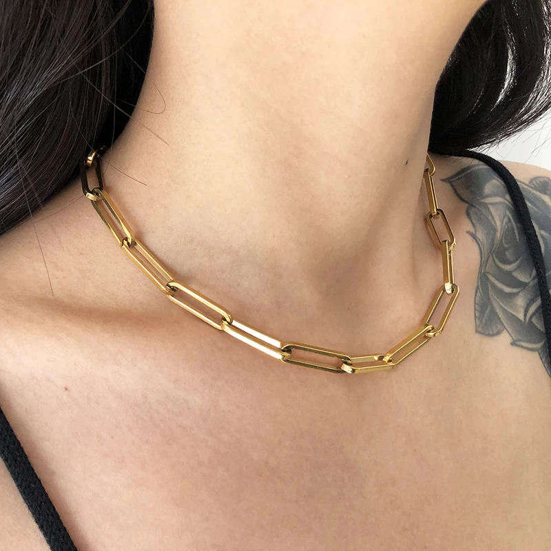 

Timeless Wonder Titanium Geo Pave Chain Choker Necklace Women Stainless Steel Jewelry Gothic Punk Designer Top Hiphop Ins 6627