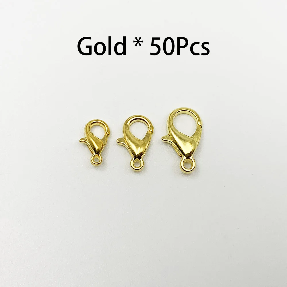 Gold 50 шт./лот, застежка-карабин из золотого и серебряного сплава для изготовления ювелирных изделий своими руками, фурнитура для ожерелья, браслета, цепи, аксессуары, принадлежности - Цвет: Gold