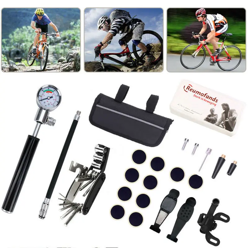 

22pcs/Set Portable Cycling MTB Bicycle Repair Tools Multi Mountain Bike Cycle Tire Pump Cycling Puncture Bike Repair Tool Bag