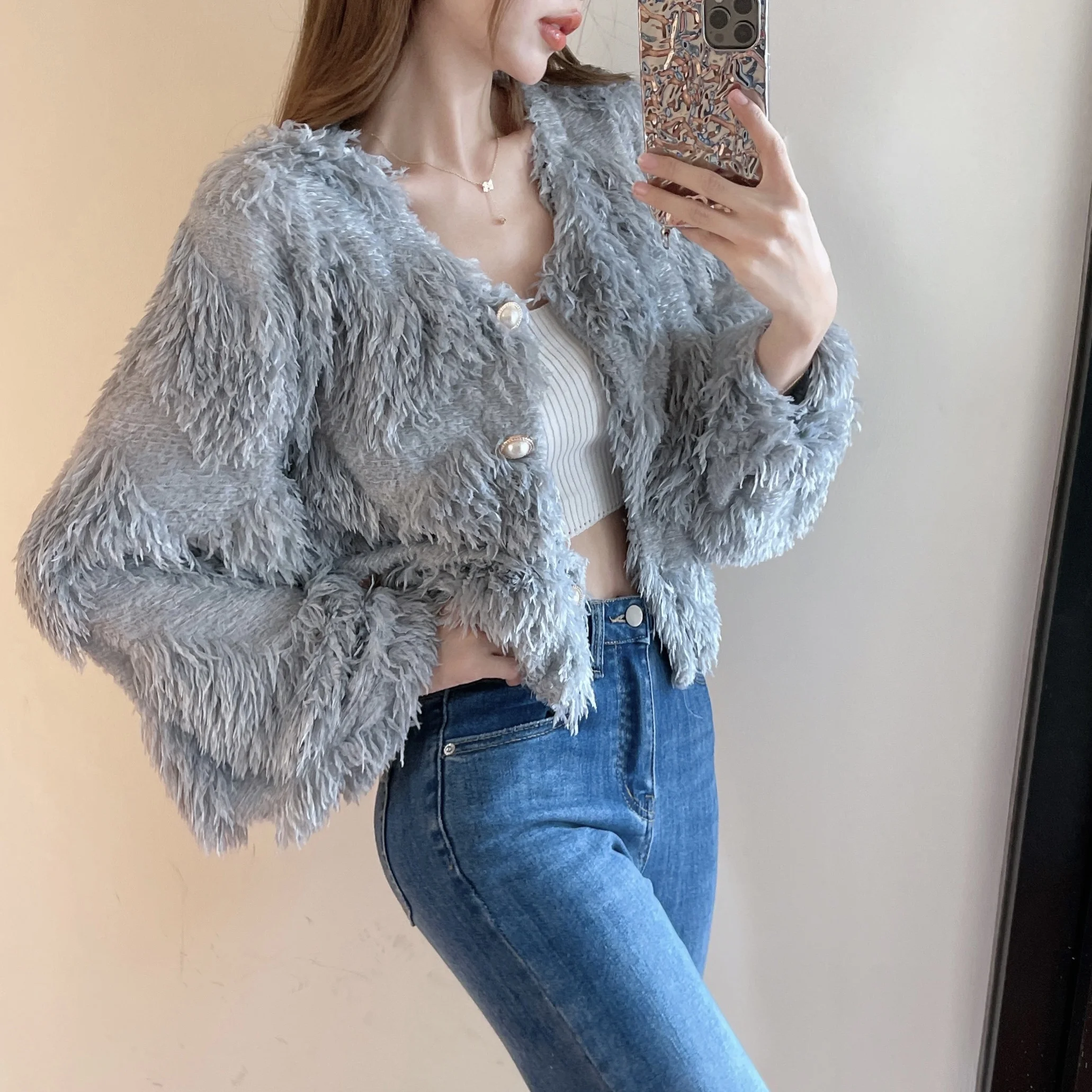 

HziriP Button Solid Color Thicken Sweater V-Neck Knitted Basic Short Cardigan Korean 2021 New Winter Women Fashion Sweet Girl