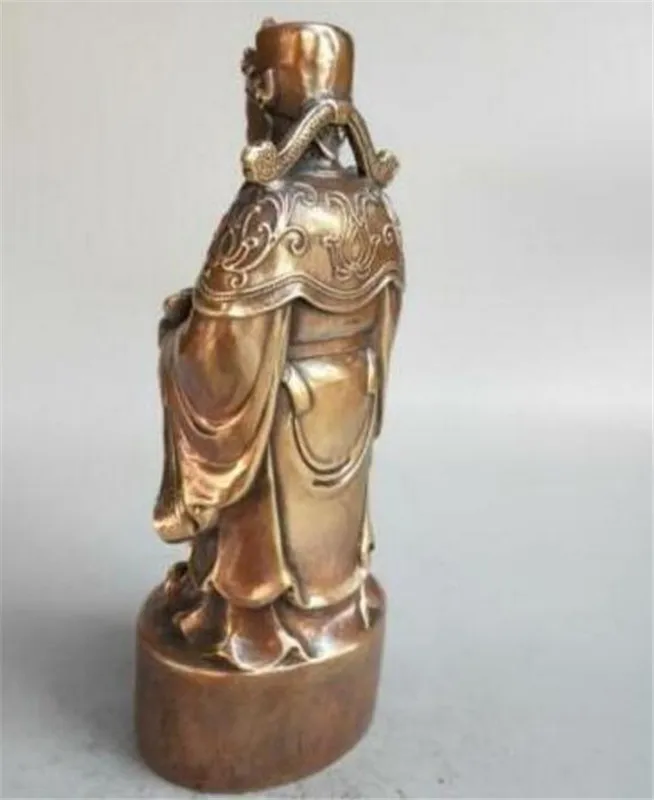 Copper statue Exquisite Chinese Old Handwork Pure Brass Carved The God Of Wealth Buddha Statue Mammon Ruyi | Дом и сад