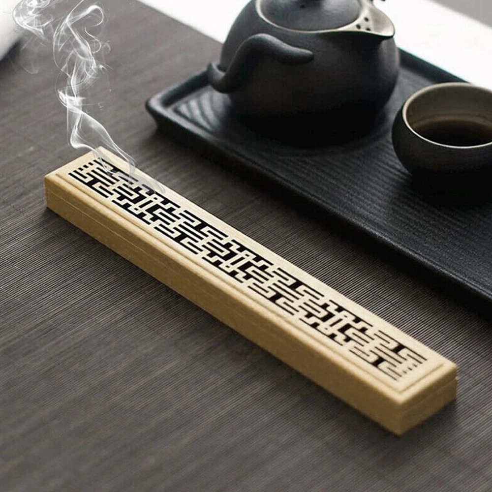 

Bamboo Wooden Incense Stick Holder Burning Joss Insence Box Burner Ash Catcher