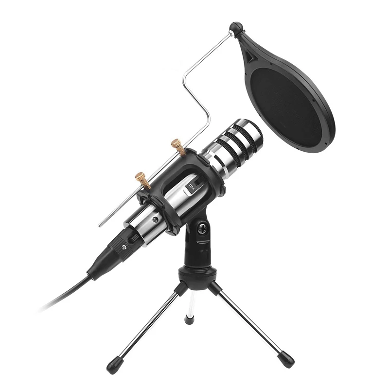

Конденсаторный микрофон, 3,5 мм студийный записывающий трансляционный компьютерный микрофон со штативом и подставкой для караоке, игр, подк...
