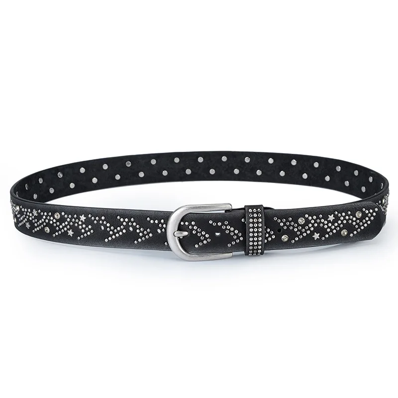 Женский ремень в стиле панк с металлическими пластинами широкий хип-хоп
