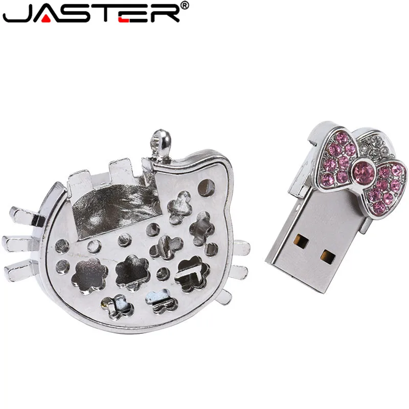 JASTER модный хит продаж Кристалл KT cat head + цепь Креативный USB 2 0 4 ГБ 8 16 32 64 Гб внешний