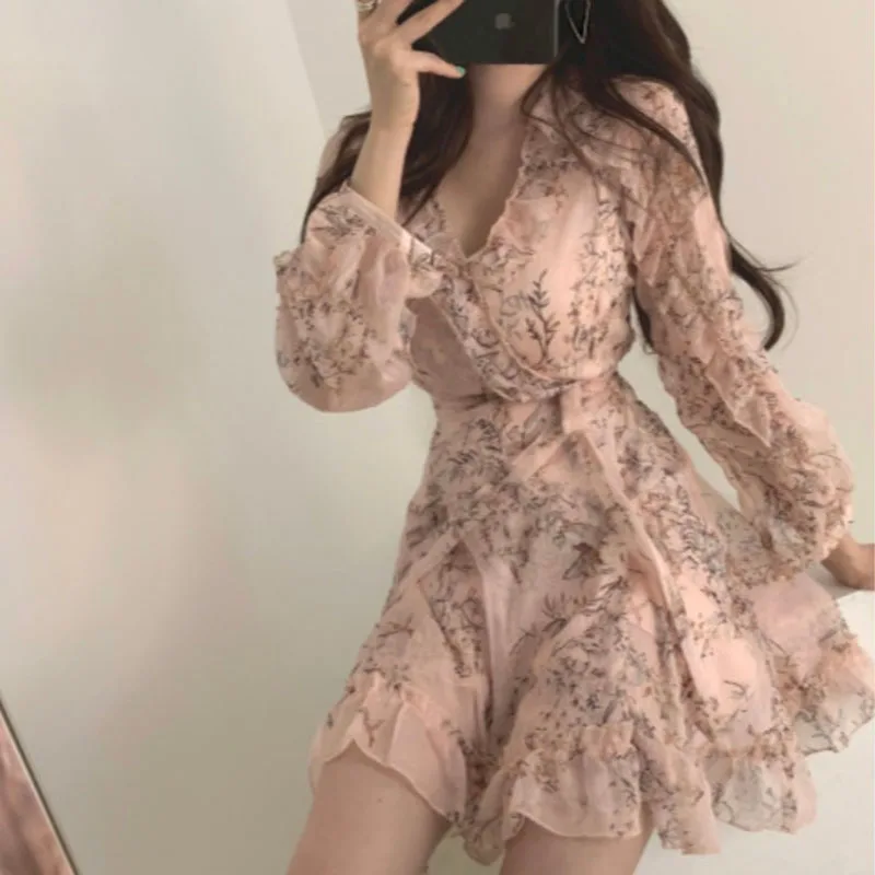 Шикарное демисезонное платье мини для женщин милое модное Брендовое шифоновое с