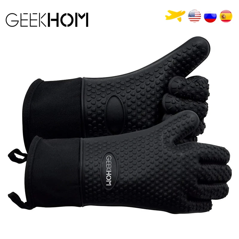 GEEKHOM Прихватки Еда Класс термостойкие силиконовые Кухня печи барбекю перчатки