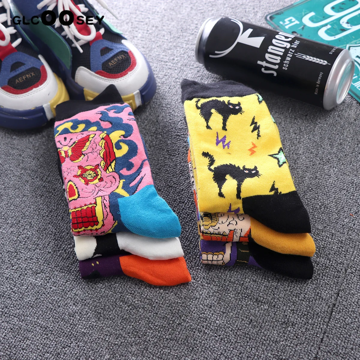 Новые мужские модные Harajuku в стиле хип хоп Носки с рисунком пара Красочные