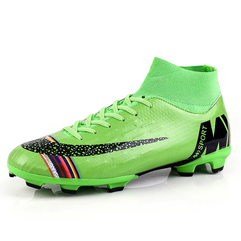 Men Football Boots Soccer Cleats Long Spikes TF Ankle High Top Sneakers Soft Indoor Turf Futsal Rubber Sole 22 |
