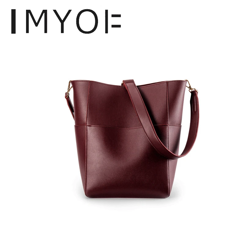 

IMYOK Retro Female Solid Color Shoulder Bag Simple Casual Bucket Crossbody Bag For Women Classical Large Capacity Composite Bag