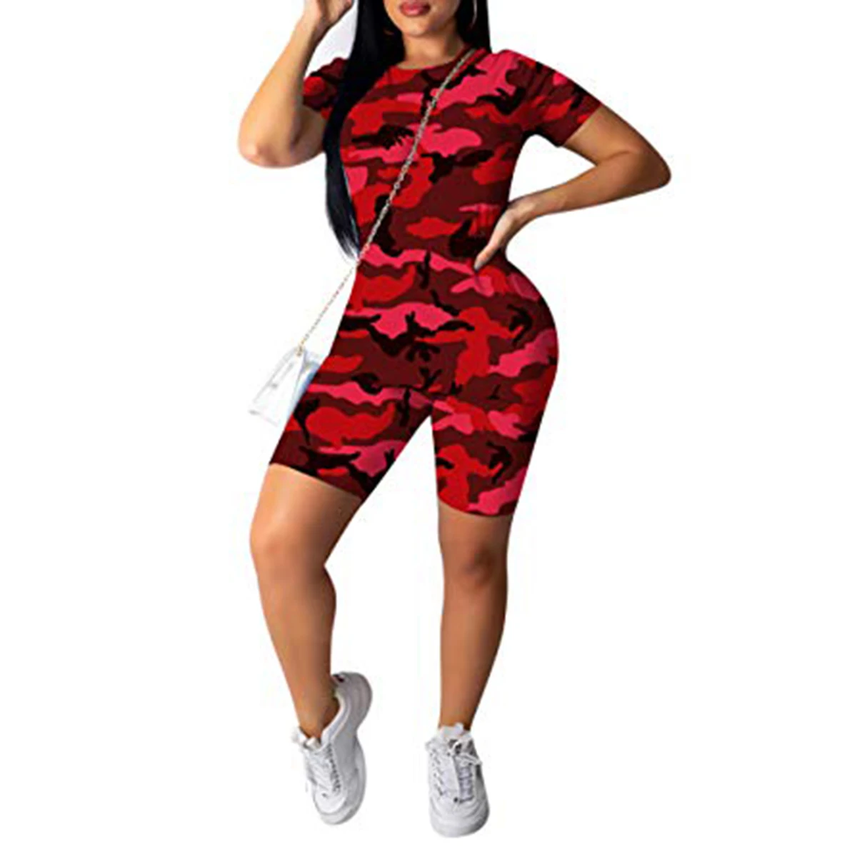 Женский спортивный костюм из 2 предметов с камуфляжным принтом футболка круглым