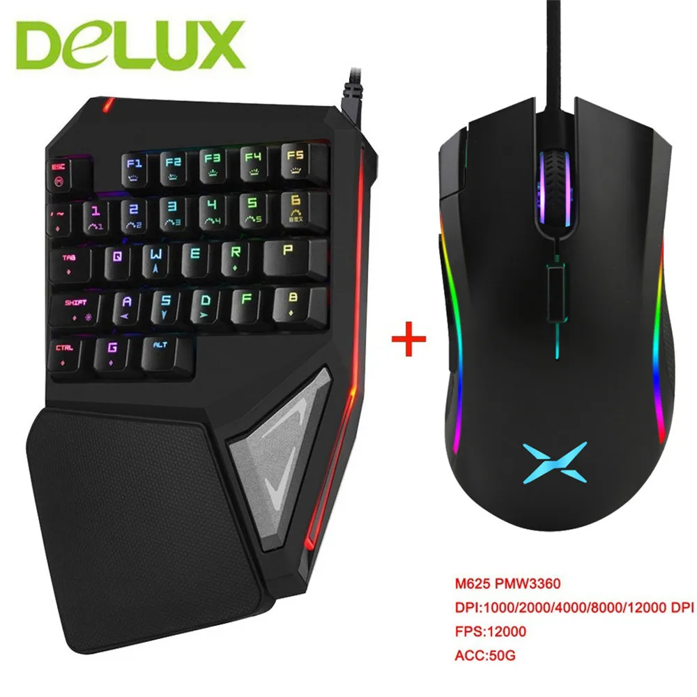 Delux мини-клавиатура T9 Plus профессиональная Механическая игровая Проводная клавиатура игровая мышь 12000 dpi компьютерные мыши для ноутбука PC Gamer