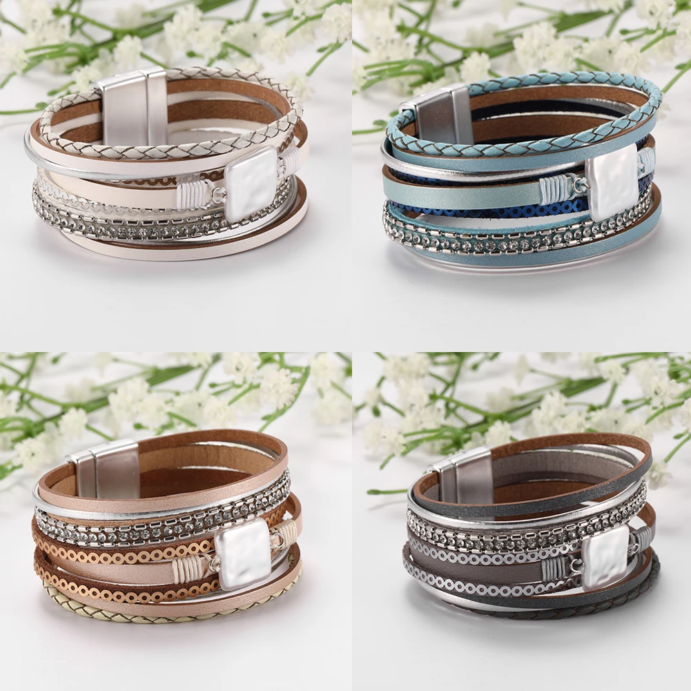 Boho Bohemia Big Multilayer Rope Woven hand made Leather Magnet Cuff Bracelet Bangle for Woman Man Lover Gift Wristband jewelry | Украшения