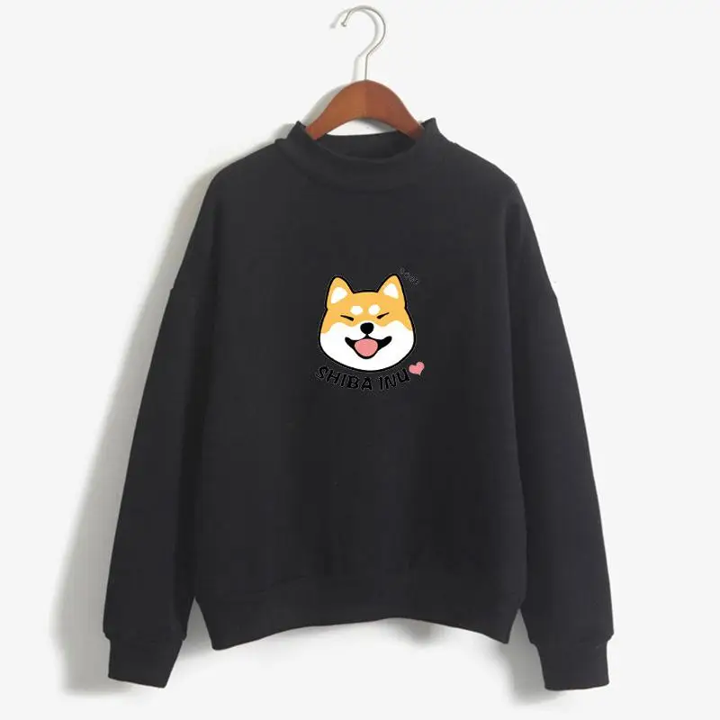 Новая толстовка с капюшоном Kawaii плюс плюшевая Толстая Женская одежда Harajuku стоячий воротник длинный рукав повседневный однотонный пуловер с принтом - Цвет: Черный