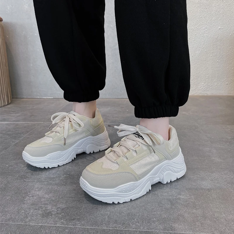 

Women Wedges Sneakers 2021 Spring Fashion Female Blue Thick Sole Casual Shoes Trainers Women Luxury Lace up Platform Sneakers