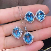 kjjeaxcmy fine jewelry 925 sterling silver inlaid natural blue topaz popular pendant ring earring set support test chinese style