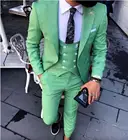 Зеленые облегающие смокинг для жениха с вырезом на лацкане смокинг для жениха на свадьбу Отличные мужские выпускные Куртки Блейзер костюм из 3 предметов пиджак + брюки + галстук