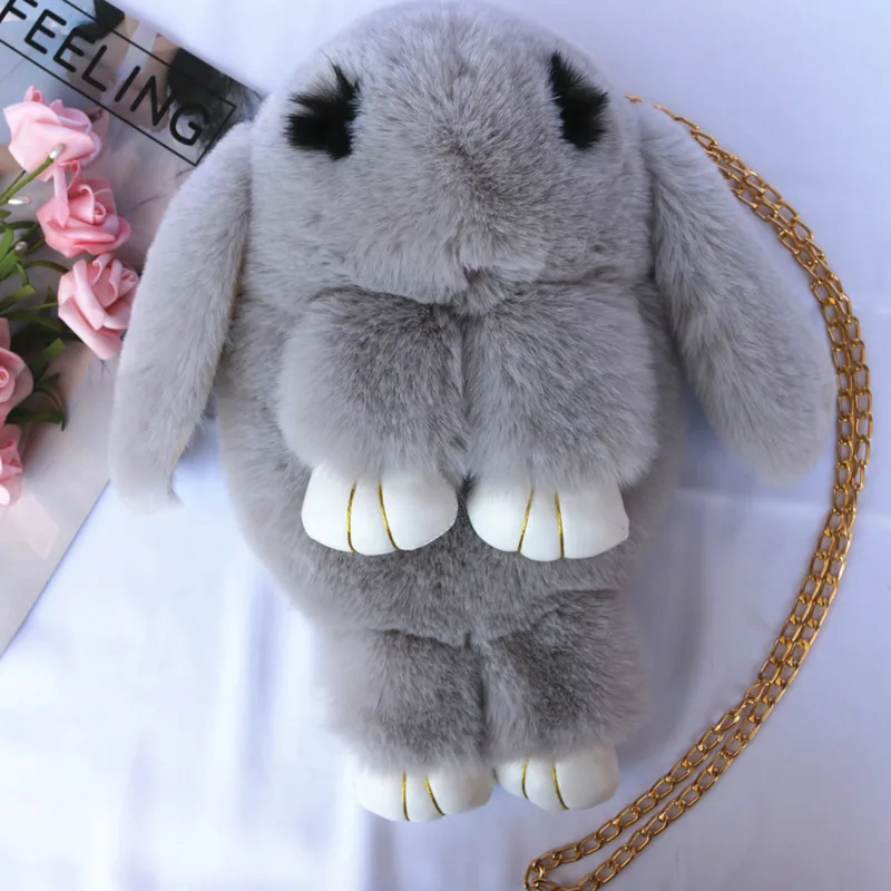 Милые меховые сумки с помпонами Пушистый Плюшевый Рюкзак из меха кролика заячьи