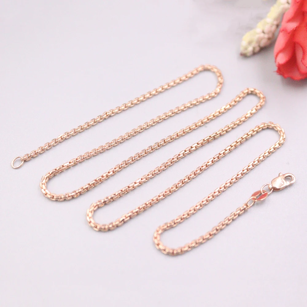 

Free Shipping Real 18K Rose Gold Necklace Women Luck Square Box Chain Necklace 17.7inch 1.8mmW 3.7-4g