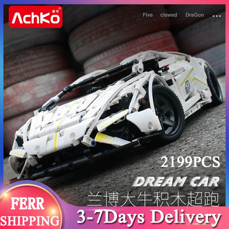 

Модель спортивного автомобиля Achko 30001 Dream White, в сборе, 2199 деталей, строительные блоки, подарок на день рождения для детей, игрушки для мальчик...