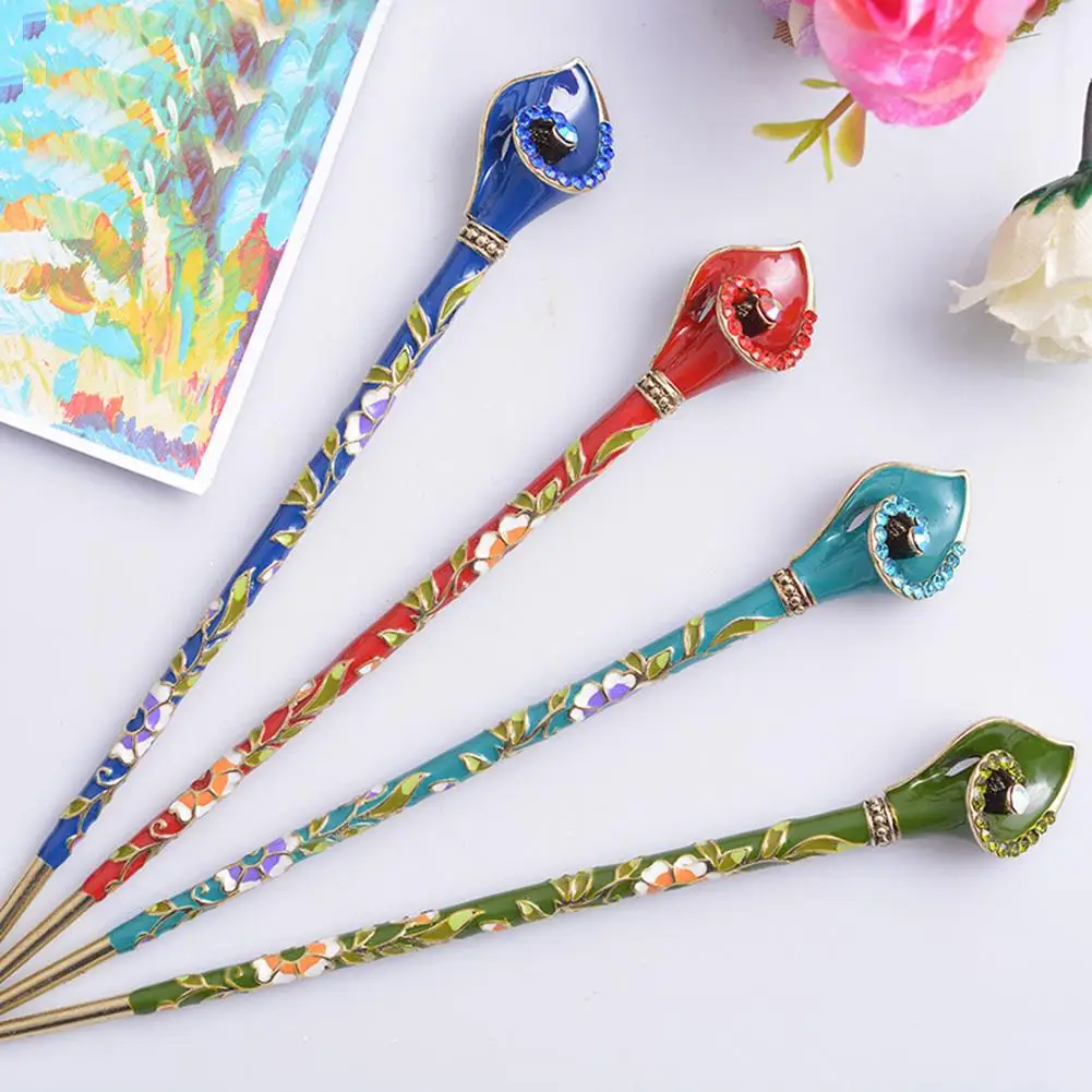

Women Handmade Vintage Alloy Enamel Chopsticks Barrette Traditional China Royal Hairpin Hair Accessories Christmas Gifts 2019