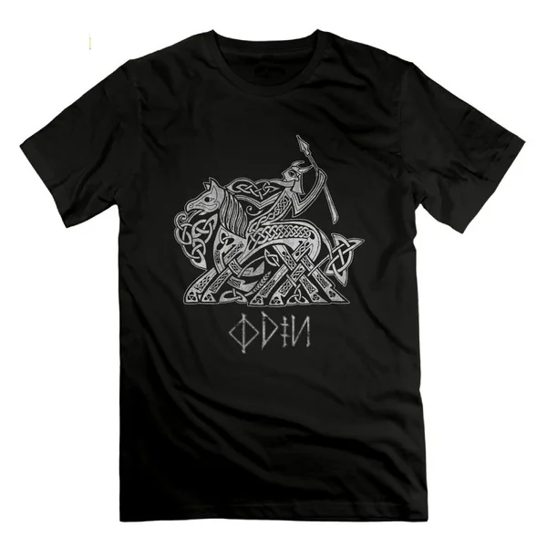 

Viking Odin Riding into Valhalla on Sleipnir T Shirts Cotton Vintage Short Sleeve Tees Round Collar T-Shirt for Men Top Tee
