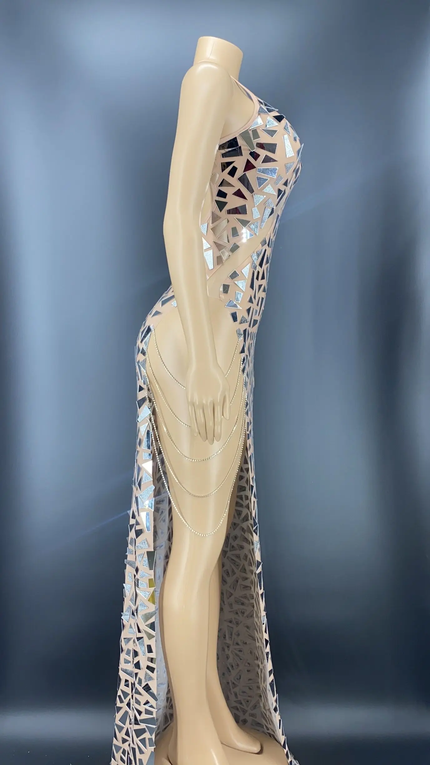 Серебряные блестящие зеркала вырезанные сетчатые открытые Длинные вечерние