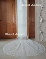 white ivory 1 tier waltz floor chapel cathedral wedding veils crystal pearls cut edge bridal veil wedding vail with metal comb