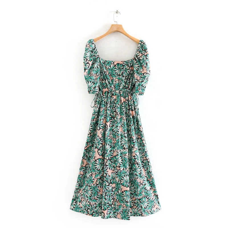 Женское повседневное летнее платье с цветочным принтом и квадратным воротником